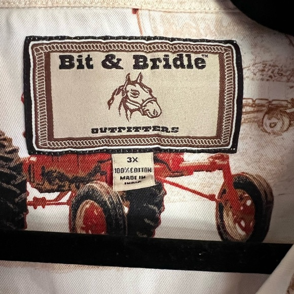 Bit & Bridle White and Brown Tractor Print Shirt 3XL - Picture 3 of 3